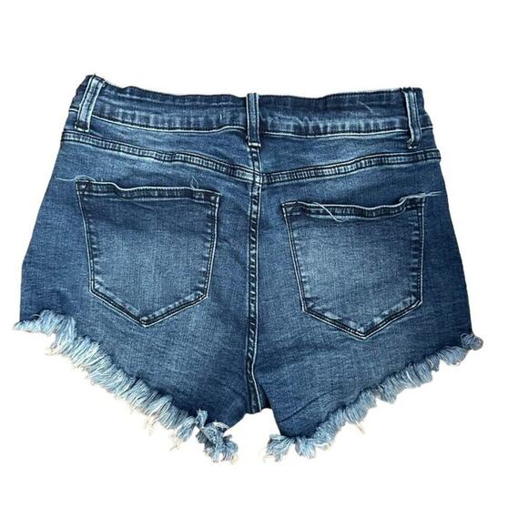 Kancan High Rise Jean Shorts Women's 11 Dark Blue Wash Denim Raw Hem Summer - Picture 2 of 6